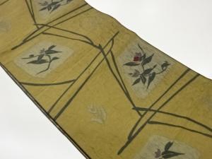 変わり色紙に草花模様織出し名古屋帯